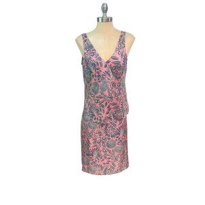 Abigail Borg For J. Crew Pink Floral Sleeveless Silk V-Neck Skirt & Top size 6